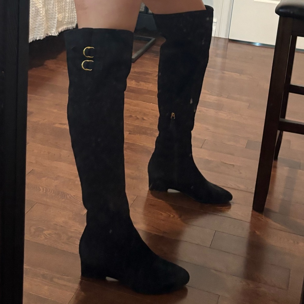 Nine West Black Jaen Suede Knee-High Boots